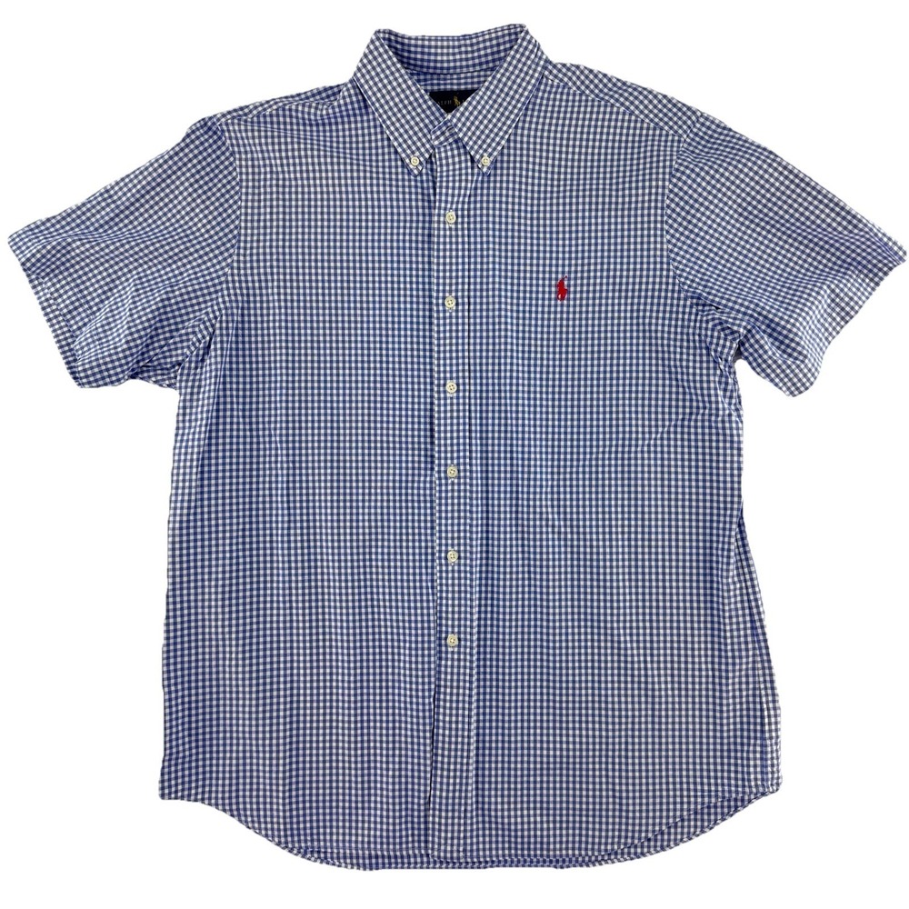 Ralph Lauren Short Sleeve Pony Button Up Shirt Mens XL Blue‎ Plaid